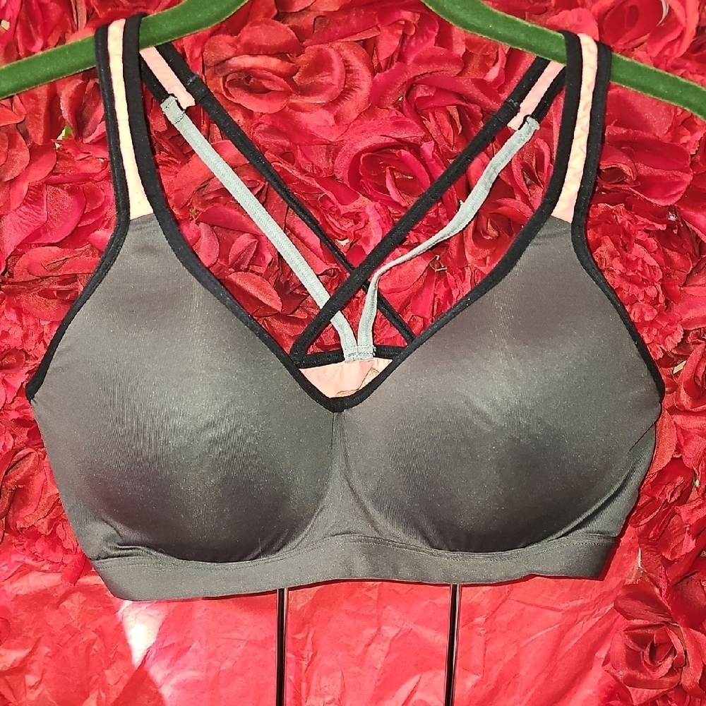 SO Dark Gray, Black & Pink Strappy Bra Size Xlarge
